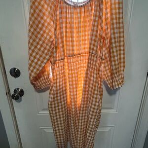 Orange and White Bishop Sleeve Midi Sundress